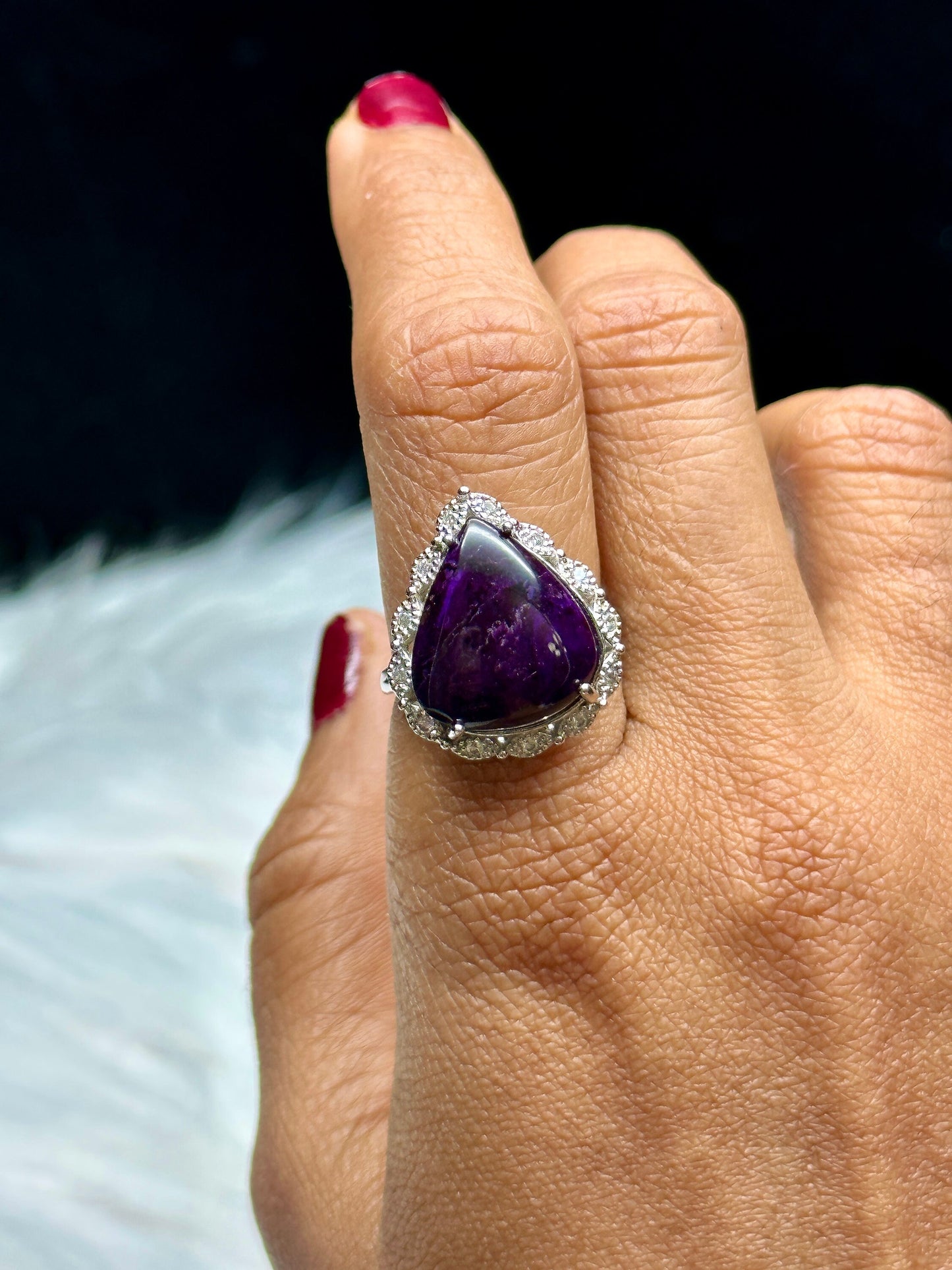 Grade AAA Sugilite Crystal Ring in Sterling Silver - Adjustable Size - Unique Gemstone Jewelry