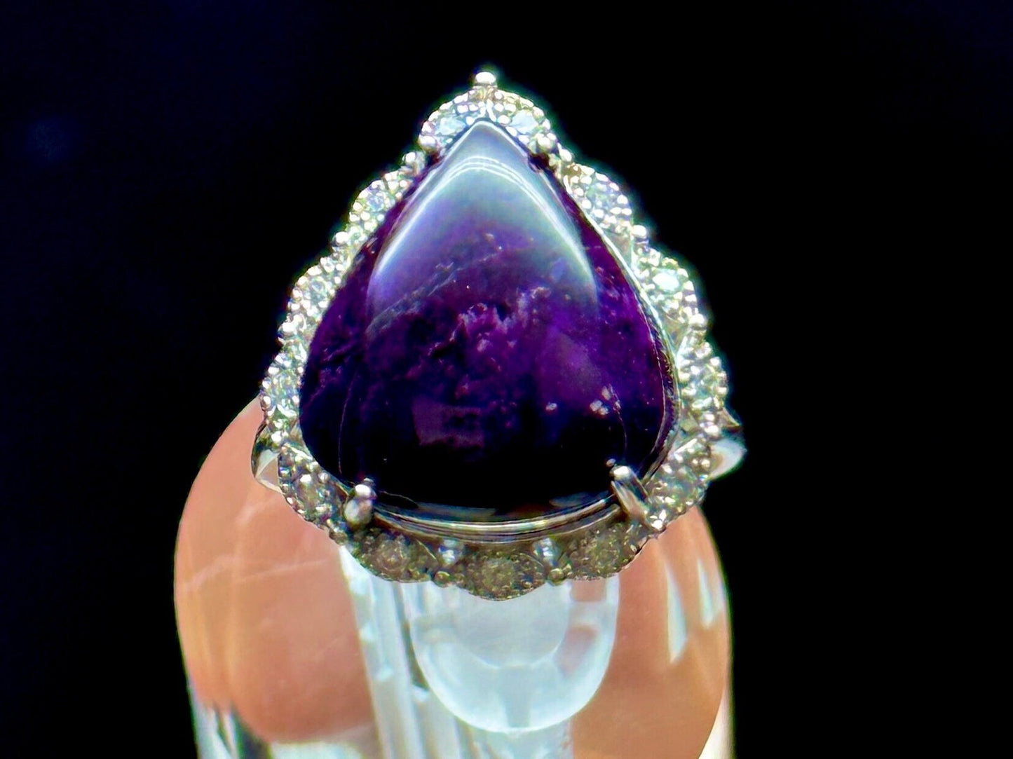 Grade AAA Sugilite Crystal Ring in Sterling Silver - Adjustable Size - Unique Gemstone Jewelry