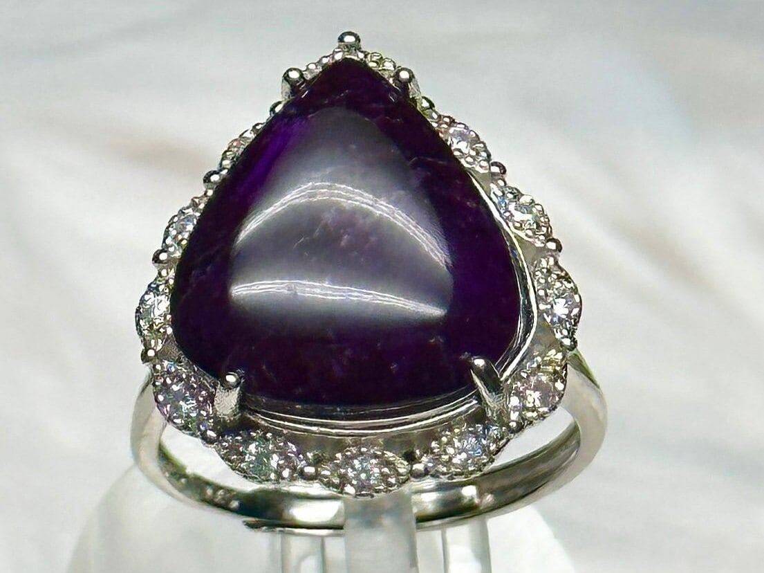 Grade AAA Sugilite Crystal Ring in Sterling Silver - Adjustable Size - Unique Gemstone Jewelry