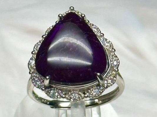 Grade AAA Sugilite Crystal Ring in Sterling Silver - Adjustable Size - Unique Gemstone Jewelry