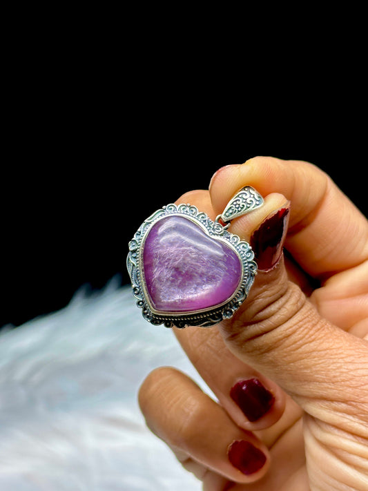 Super High-Quality Gem Lepidolite Pendant in Sterling Silver - Vintage Style, Unique Handcrafted Jewelry - Authentic Purple Mica Crystal