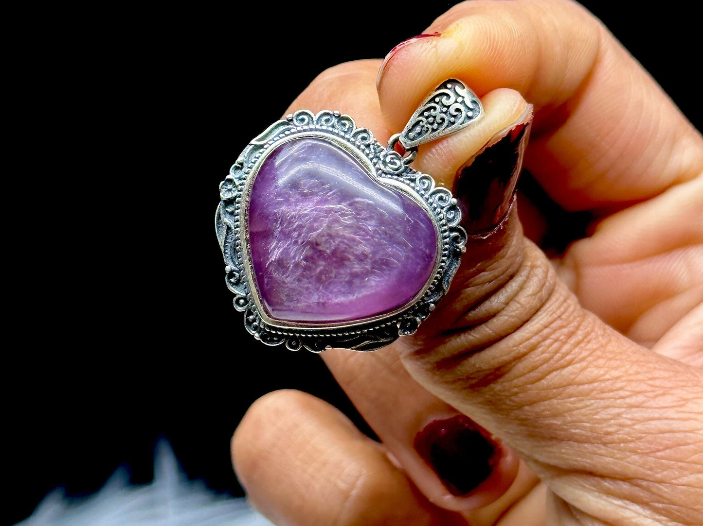 Super High-Quality Gem Lepidolite Pendant in Sterling Silver - Vintage Style, Unique Handcrafted Jewelry - Authentic Purple Mica Crystal