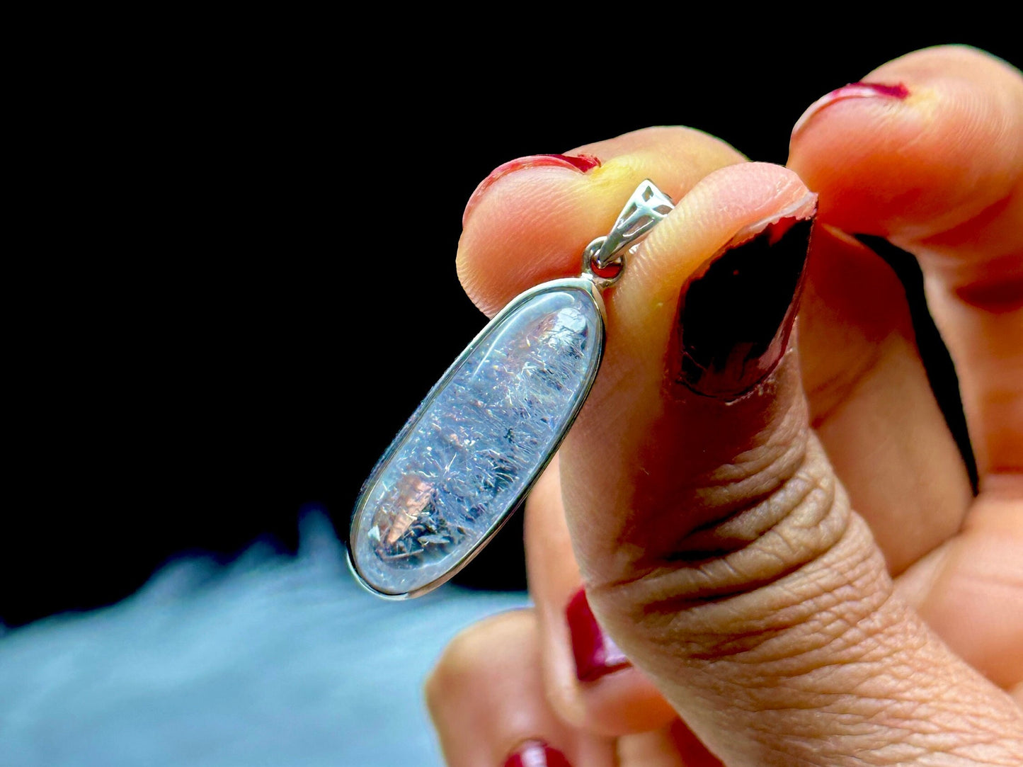 Rare High-Quality Dumortierite Quartz Pendant in Sterling Silver - Chakra Healing, Intuition, and Clarity - One-of-a-Kind Crystal Jewelry