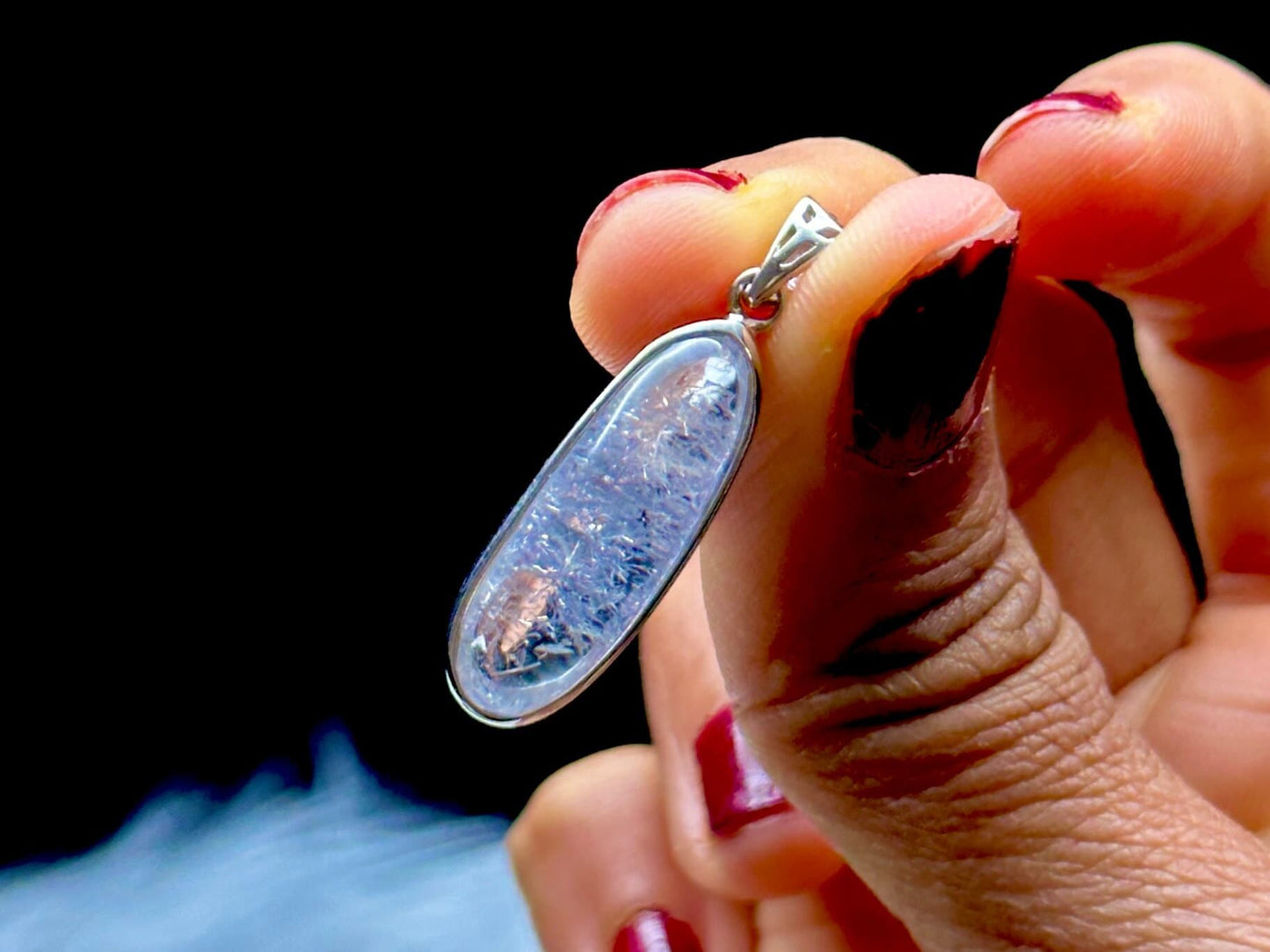 Rare High-Quality Dumortierite Quartz Pendant in Sterling Silver - Chakra Healing, Intuition, and Clarity - One-of-a-Kind Crystal Jewelry