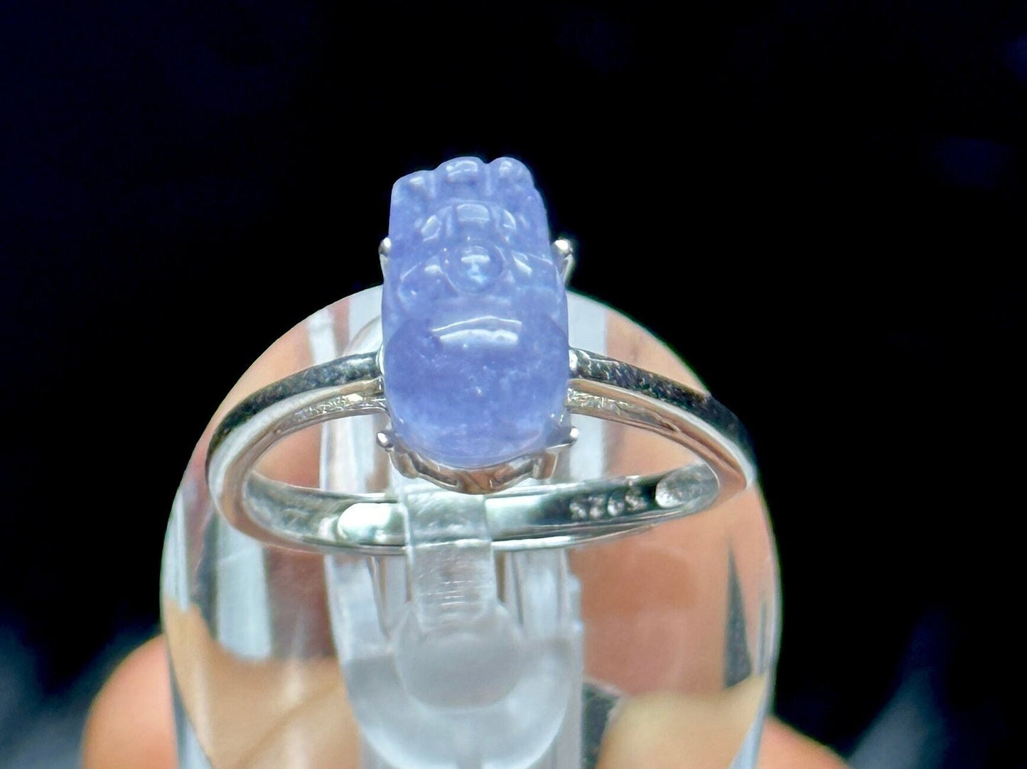 High-Quality Tanzanite Crystal Pixiu Carved Ring Set in Sterling Silver - Adjustable Size - Unique Metaphysical Jewelry