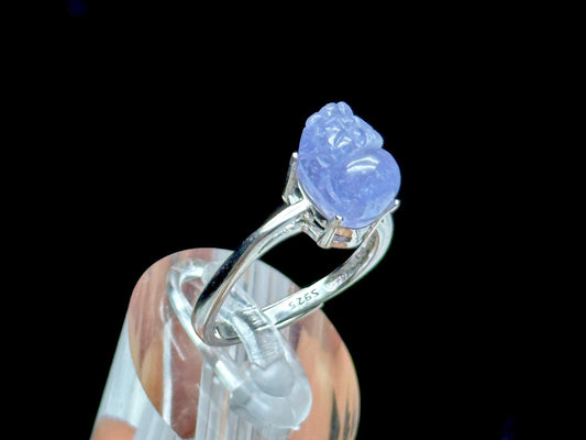 High-Quality Tanzanite Crystal Pixiu Carved Ring Set in Sterling Silver - Adjustable Size - Unique Metaphysical Jewelry