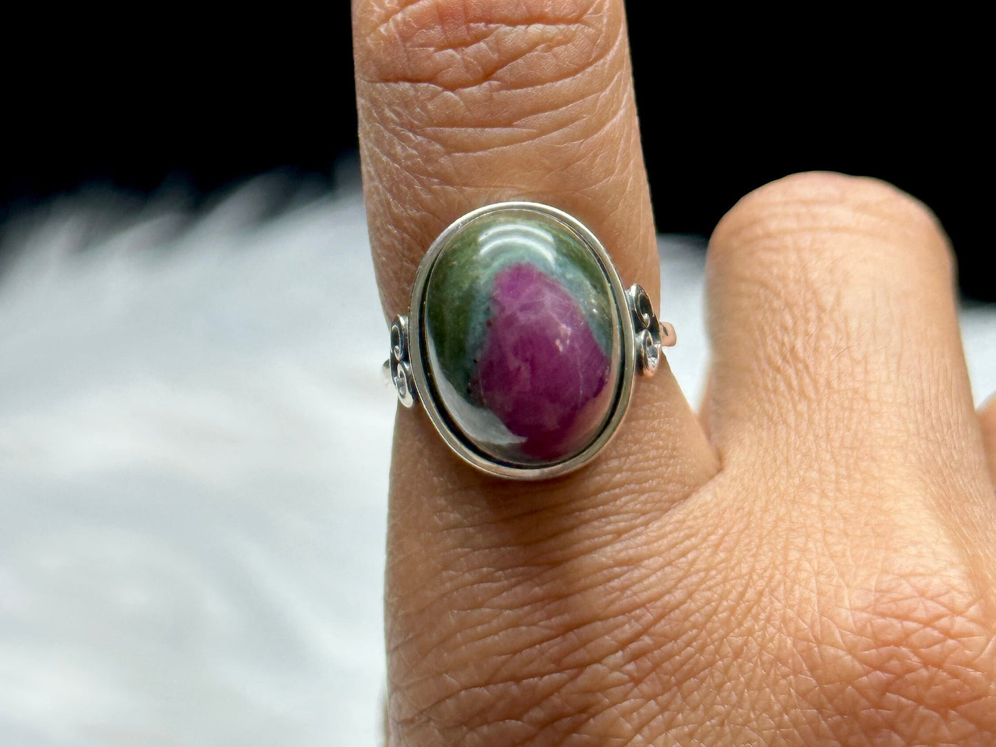 High-Quality Ruby in Zoisite Sterling Silver Ring - Adjustable Size - Healing Crystal Jewelry