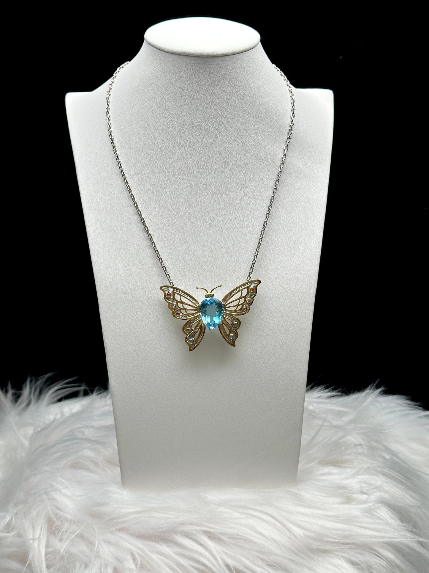 London Blue Topaz Butterfly Pendant Necklace in Sterling Silver - Elegant Gemstone Jewelry