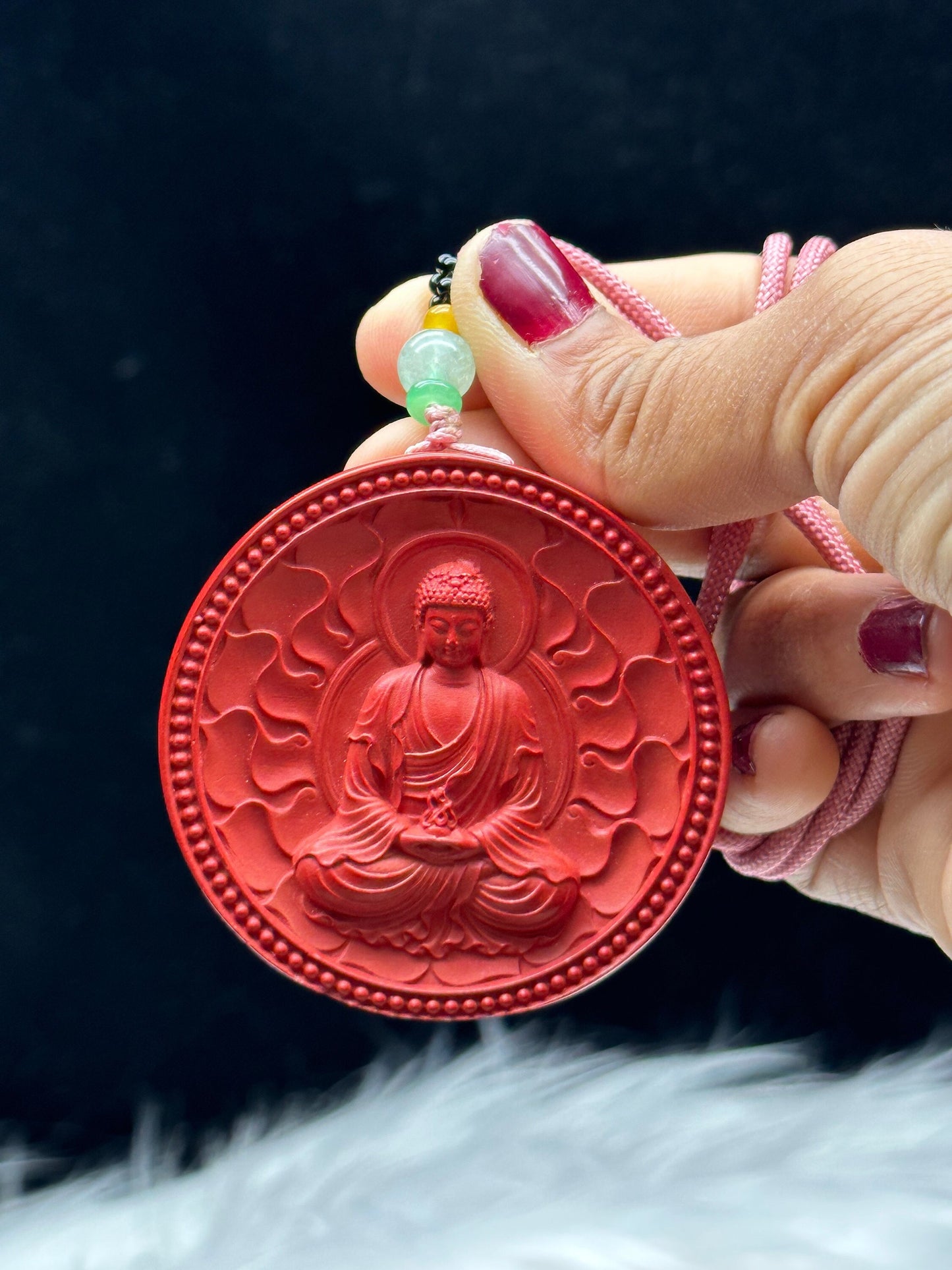 Beautiful High Quality Cinnabar Crystal Carved Buddha Pendant