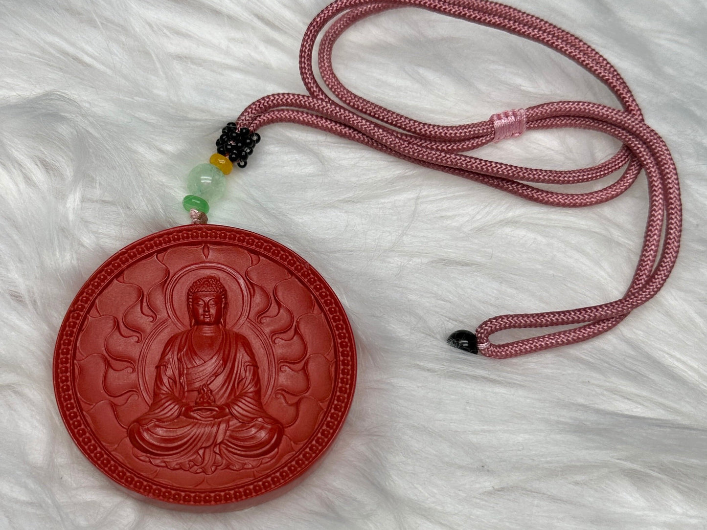 Beautiful High Quality Cinnabar Crystal Carved Buddha Pendant