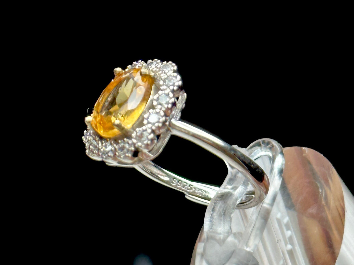 Citrine Gemstone Solitaire Ring in Sterling Silver with White Topaz Accent - Adjustable Size | Metaphysical Properties, Chakra Healing