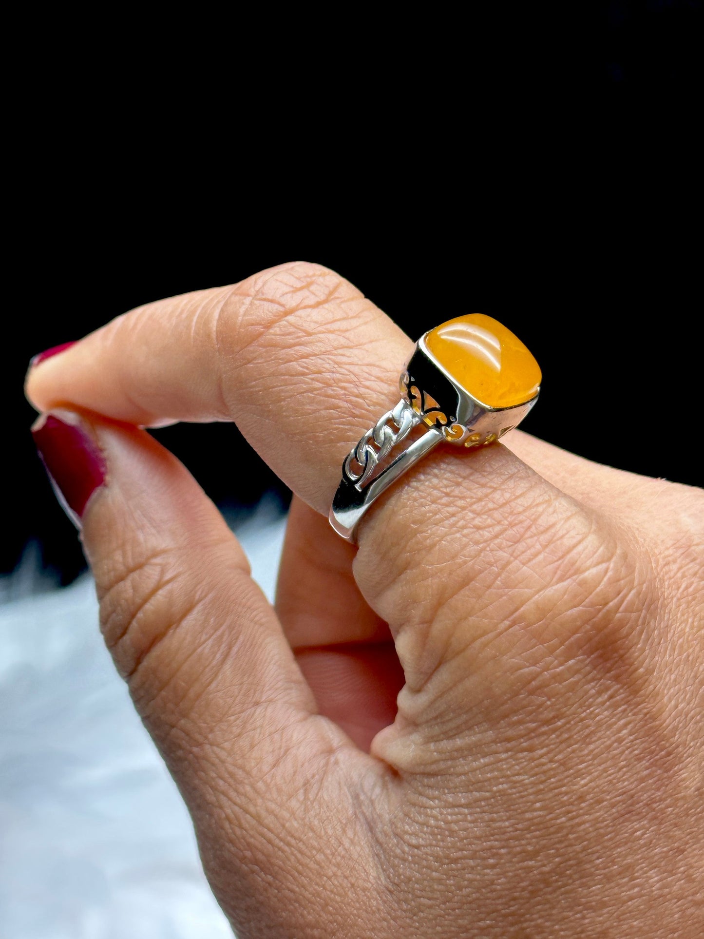 Natural Dominican Amber Ring in Sterling Silver - Adjustable Size ring