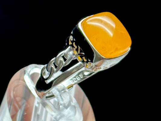 Natural Dominican Amber Ring in Sterling Silver - Adjustable Size ring