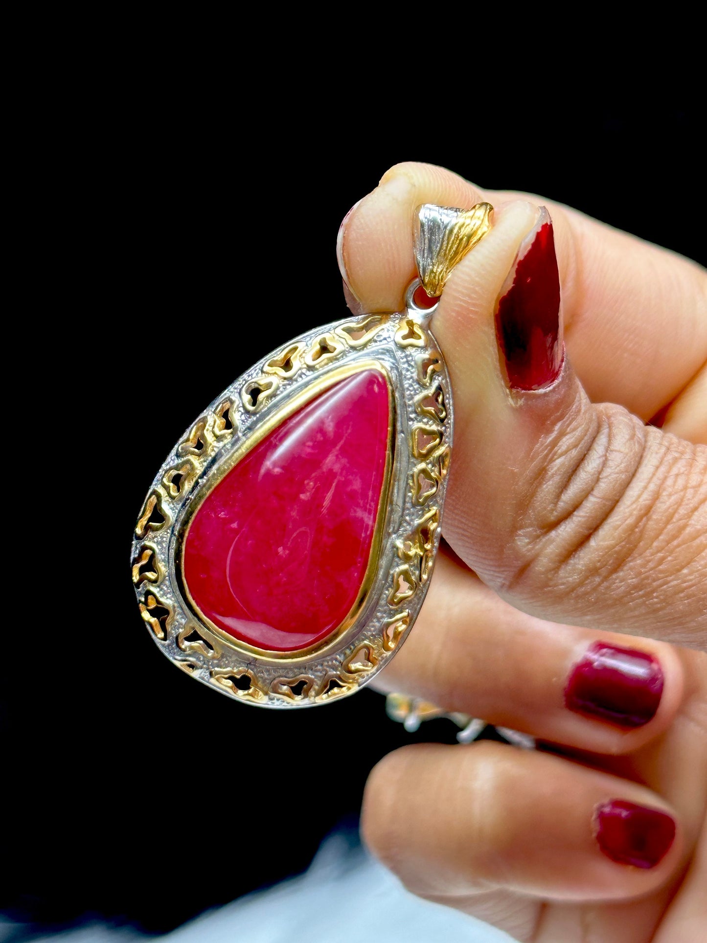 Grade AAA Ruby Crystal Pendant in Sterling Silver - Tear Drop Healing Jewelry