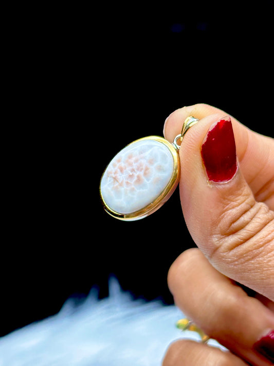 Grade AAA Pink Larimar Crystal Pendant in Sterling Silver - Healing Properties - Oval Shaped