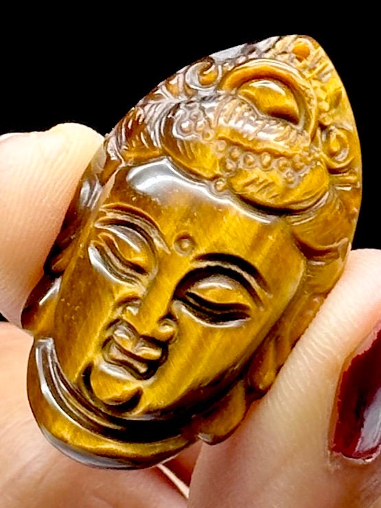 Tiger Eye Crystal Carved Buddha Pendant - Natural Stone Jewelry - Spiritual Amulet - Meditation Necklace - Handcrafted