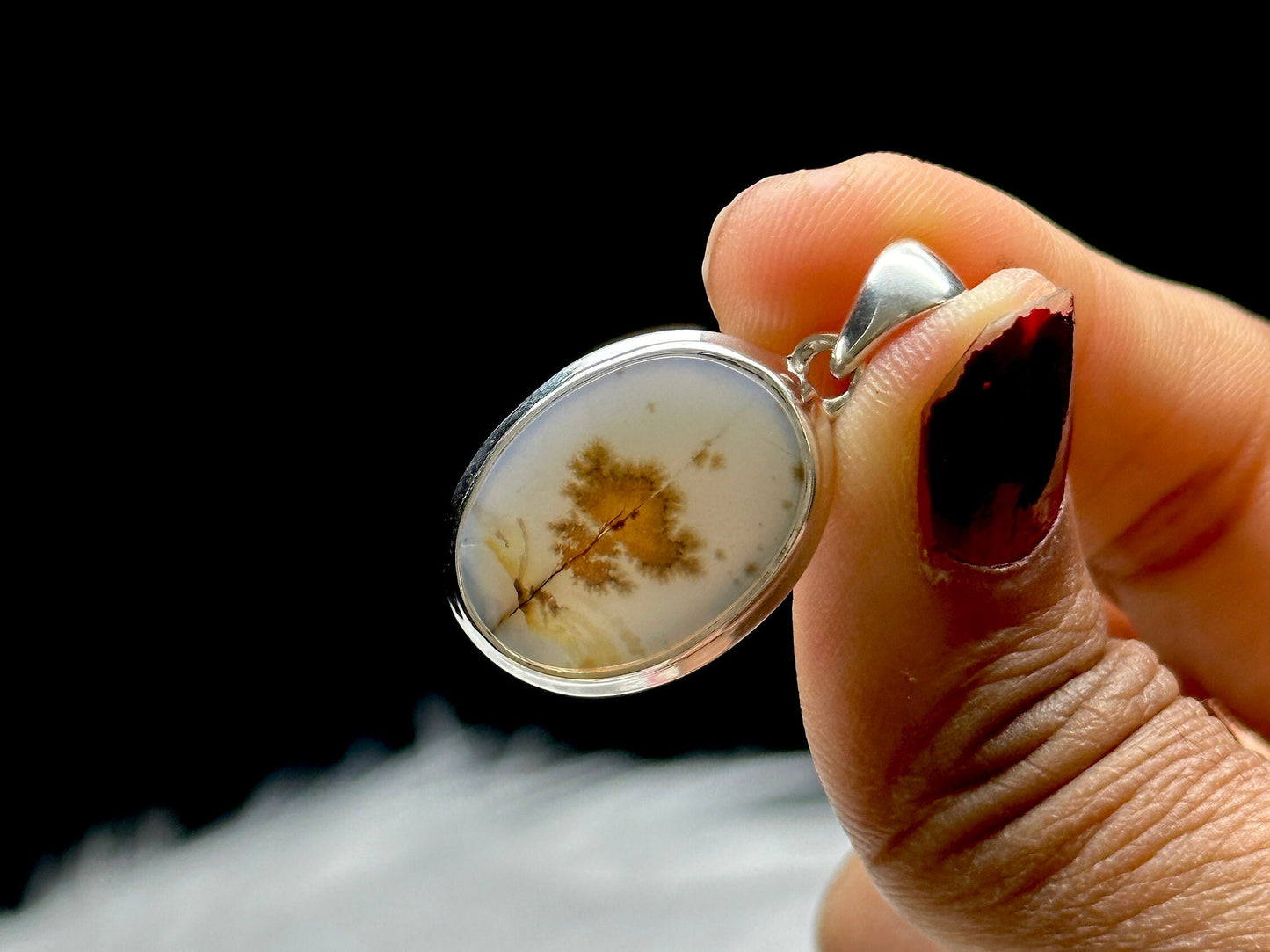 Unique Dendritic Agate Statement Pendant - Large Silver Plume Agate Jewelry - One-of-a-Kind Handcrafted Gemstone Pendant