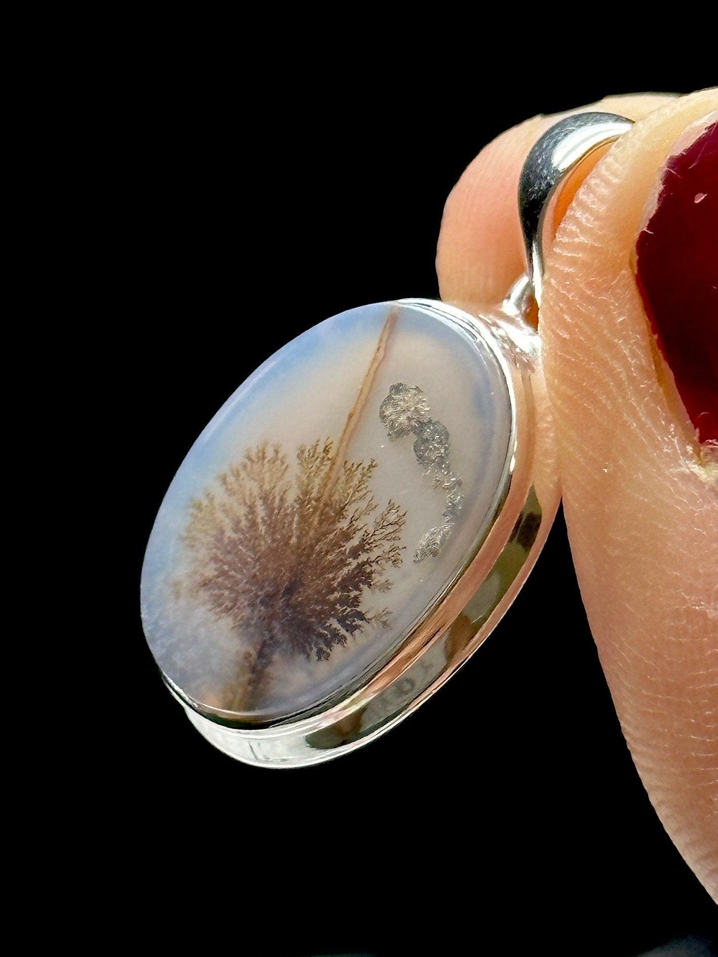 Unique Dendritic Agate Statement Pendant - Rare Plume Agate - One-of-a-Kind