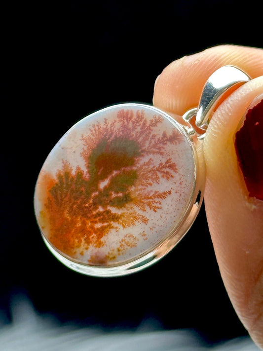 Unique Dendritic Agate Pendant in Sterling Silver | Plume Agate Jewelry | One-of-a-Kind Gemstone Necklace Charm