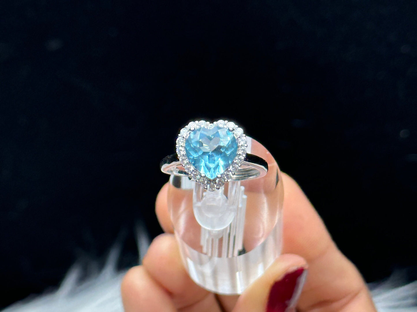 Grade AAA Blue Topaz Heart-Shaped Gemstone Ring in Adjustable Sterling Silver | Handcrafted Crystal Jewelry