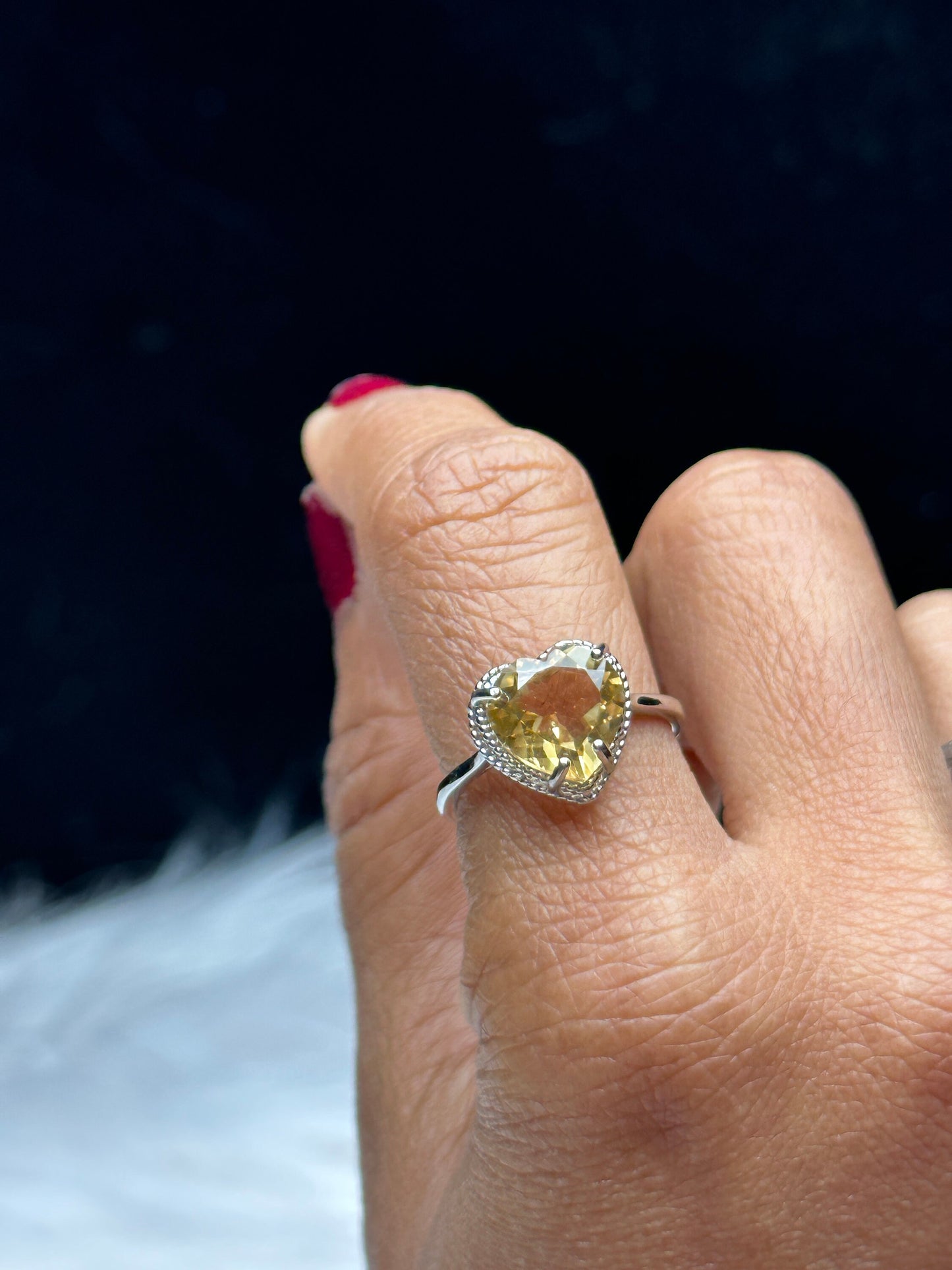 High-Quality Citrine Gemstone Sterling Silver Adjustable Heart Ring | Genuine Crystal Jewelry | Handcrafted Unique Piece