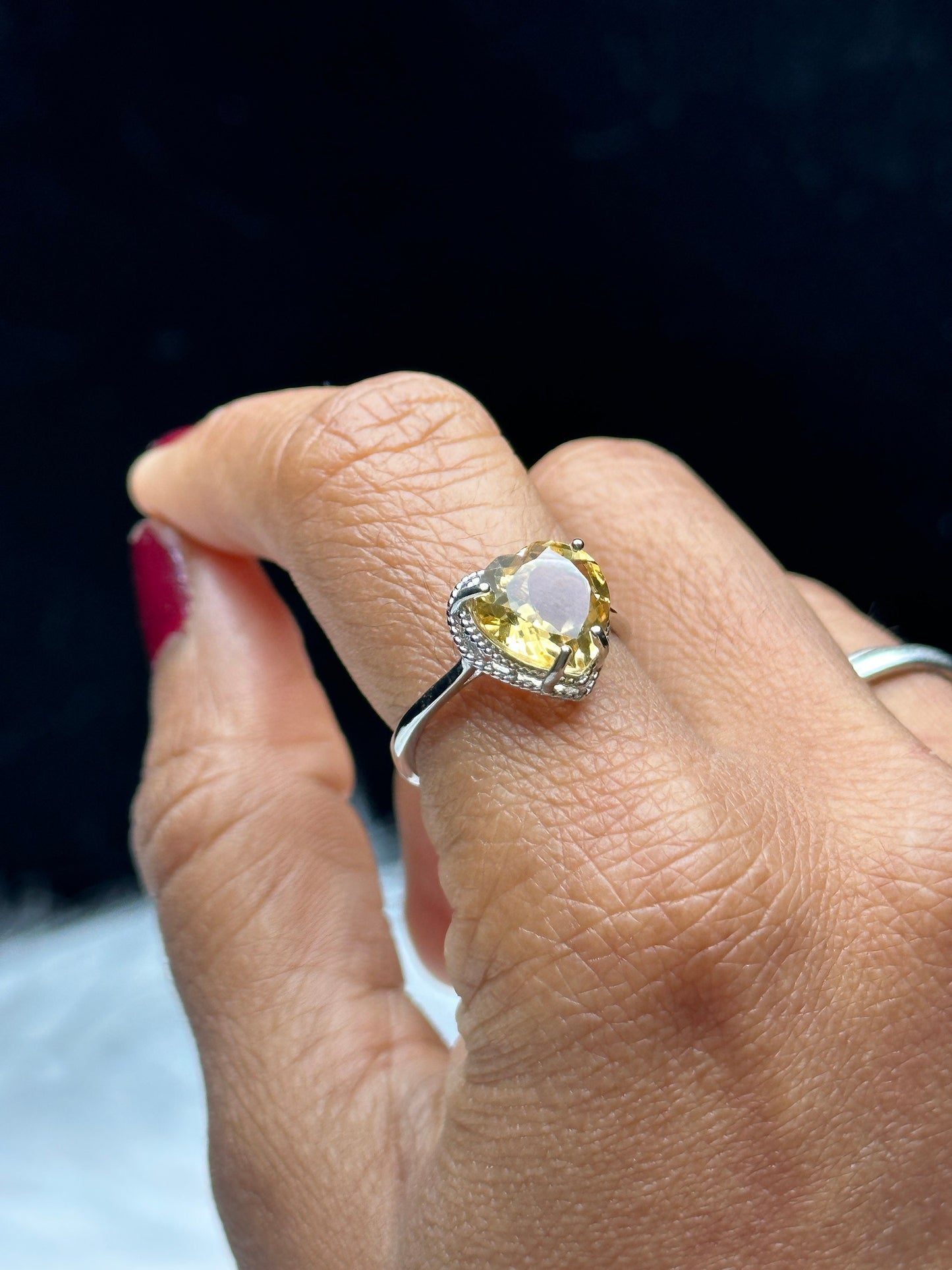 High-Quality Citrine Gemstone Sterling Silver Adjustable Heart Ring | Genuine Crystal Jewelry | Handcrafted Unique Piece