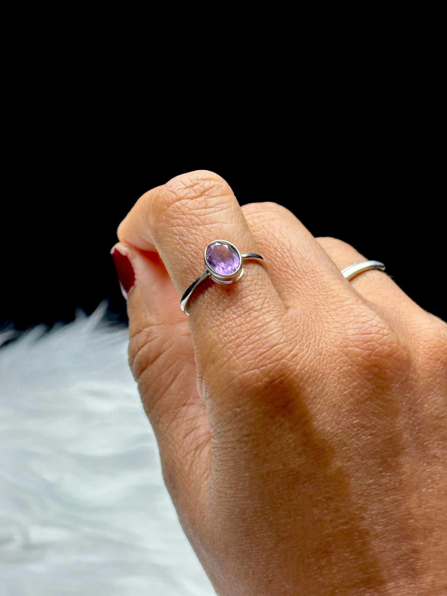 High-Quality Amethyst Gemstone Sterling Silver Ring - Adjustable Size - Natural Amethyst Crystal - Handcrafted Oval Shape