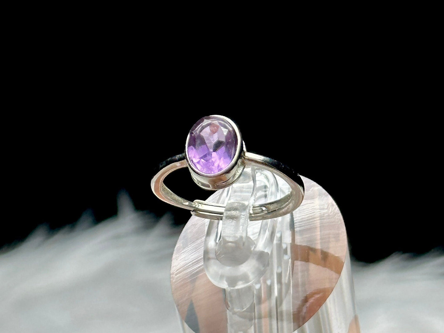 High-Quality Amethyst Gemstone Sterling Silver Ring - Adjustable Size - Natural Amethyst Crystal - Handcrafted Oval Shape