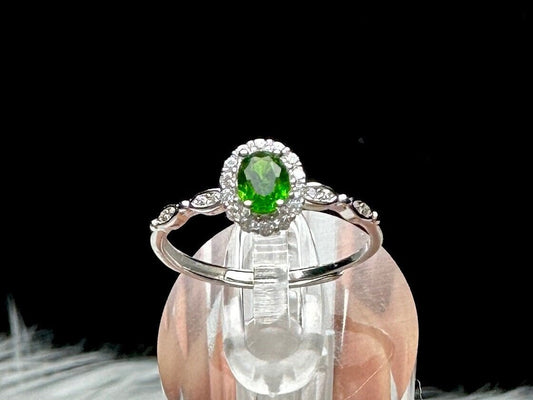 High-Quality Diopside Gemstone Sterling Silver Adjustable Ring - Healing Crystal Jewelry