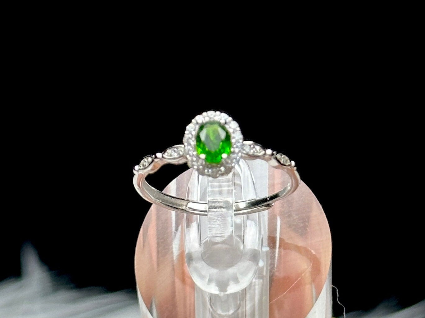 High-Quality Diopside Gemstone Sterling Silver Adjustable Ring - Healing Crystal Jewelry