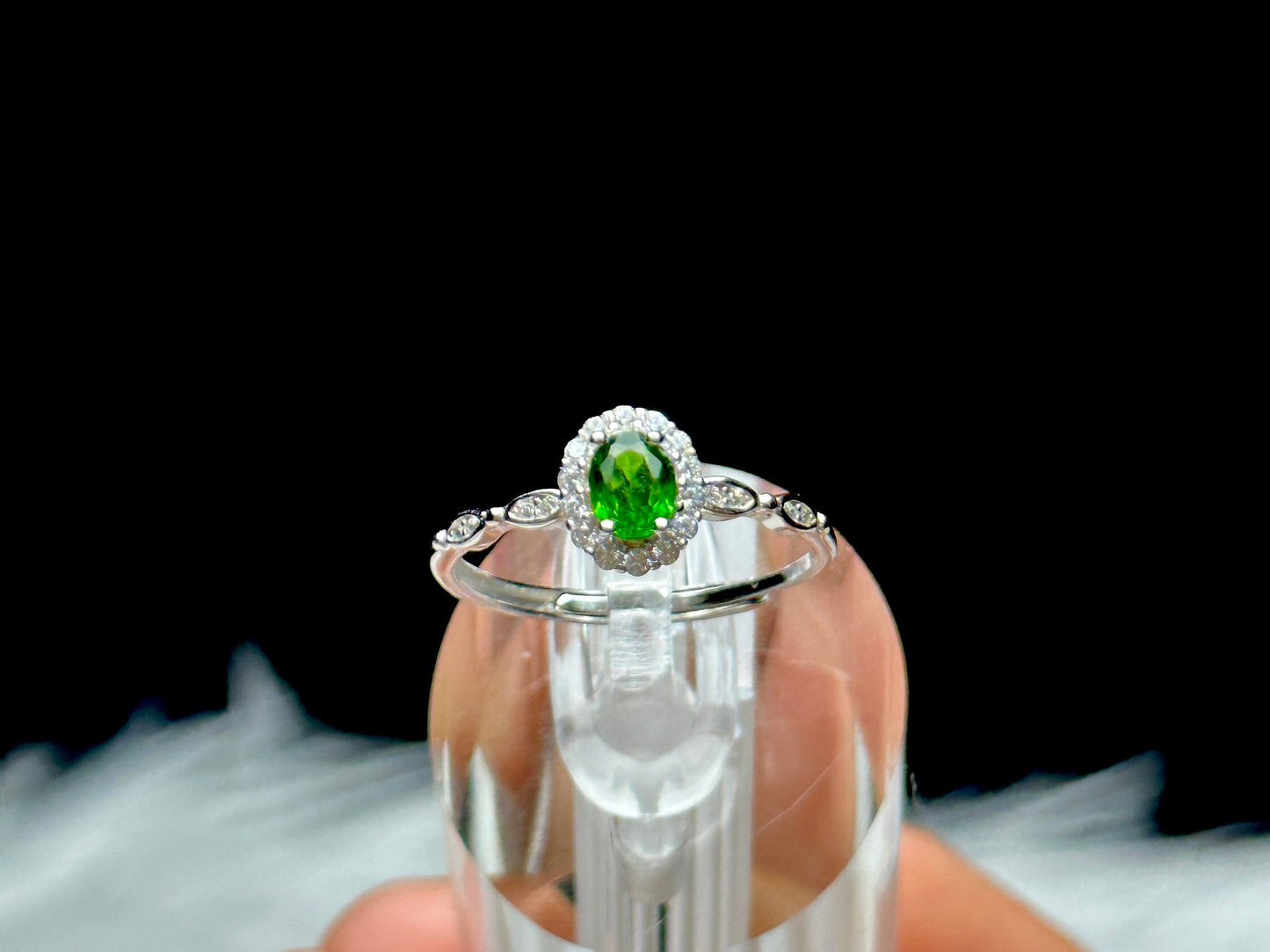 High-Quality Diopside Gemstone Sterling Silver Adjustable Ring - Healing Crystal Jewelry