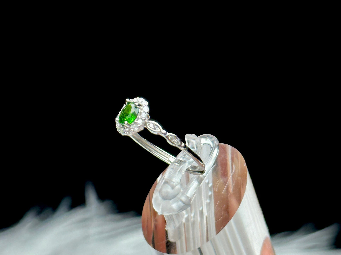 High-Quality Diopside Gemstone Sterling Silver Adjustable Ring - Healing Crystal Jewelry