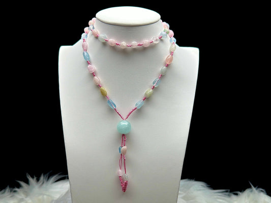 Handcrafted High-Quality Morganite Bead Necklace - Natural Gemstone Jewelry - Healing Crystal Energy - Unique Gift