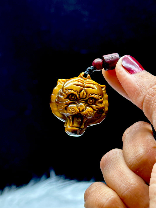 High-Quality Tiger Eye Tiger Face Carved Pendant Necklace - Genuine Crystal Healing Jewelry