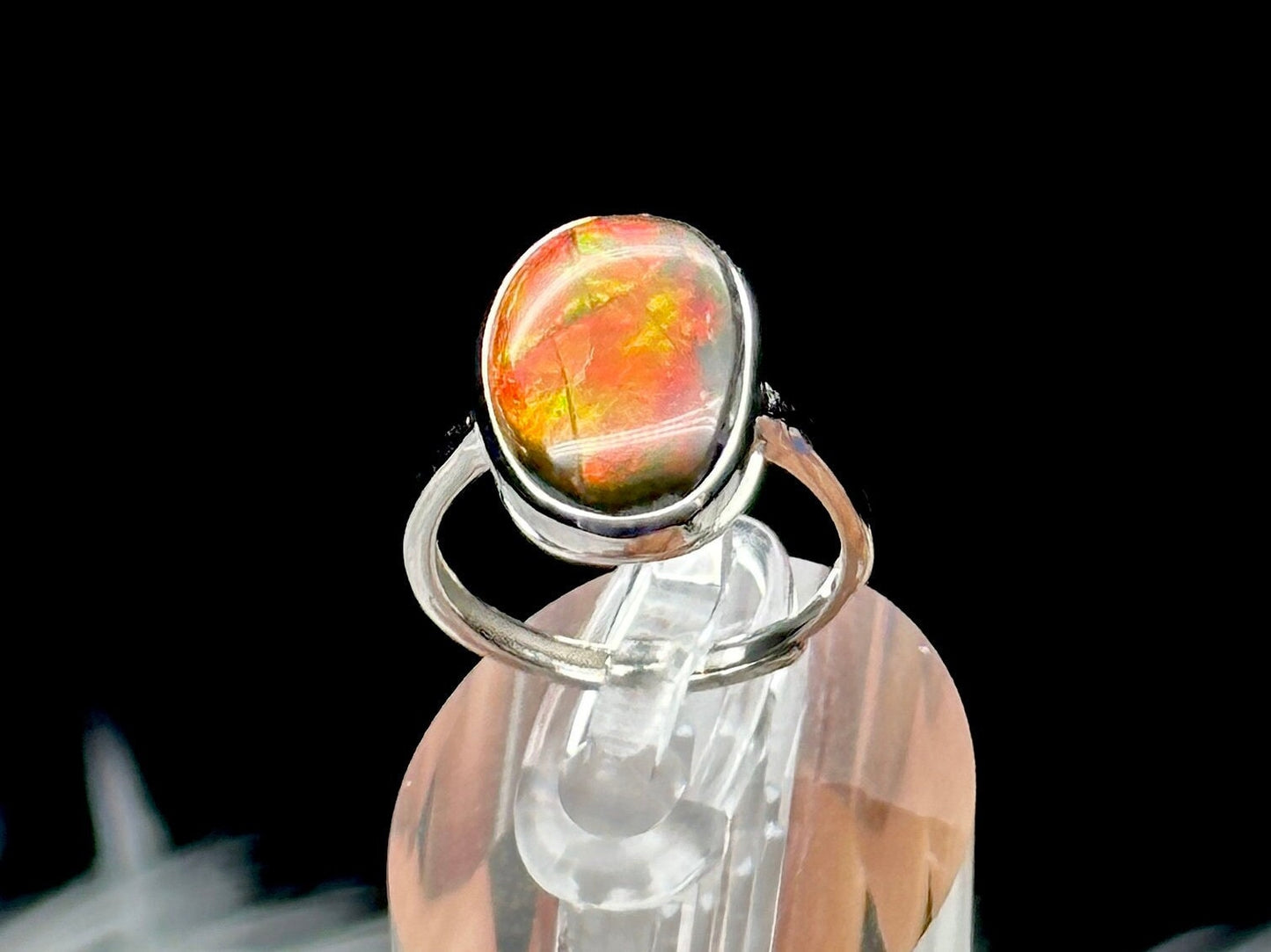 Natural Canadian Ammolite Ring in Sterling Silver - Genuine Gemstone Jewelry, Adjustable Size Ring, Healing Properties, Unique Gift