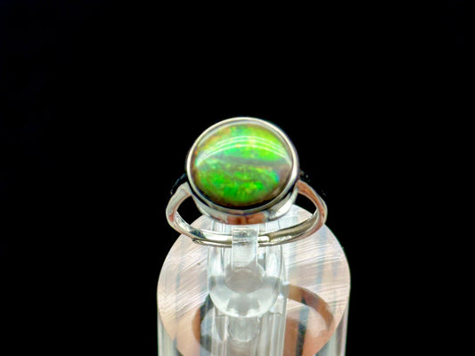 Genuine Canadian Ammolite Ring in Sterling Silver - Unique Adjustable Size Ring with Healing Properties