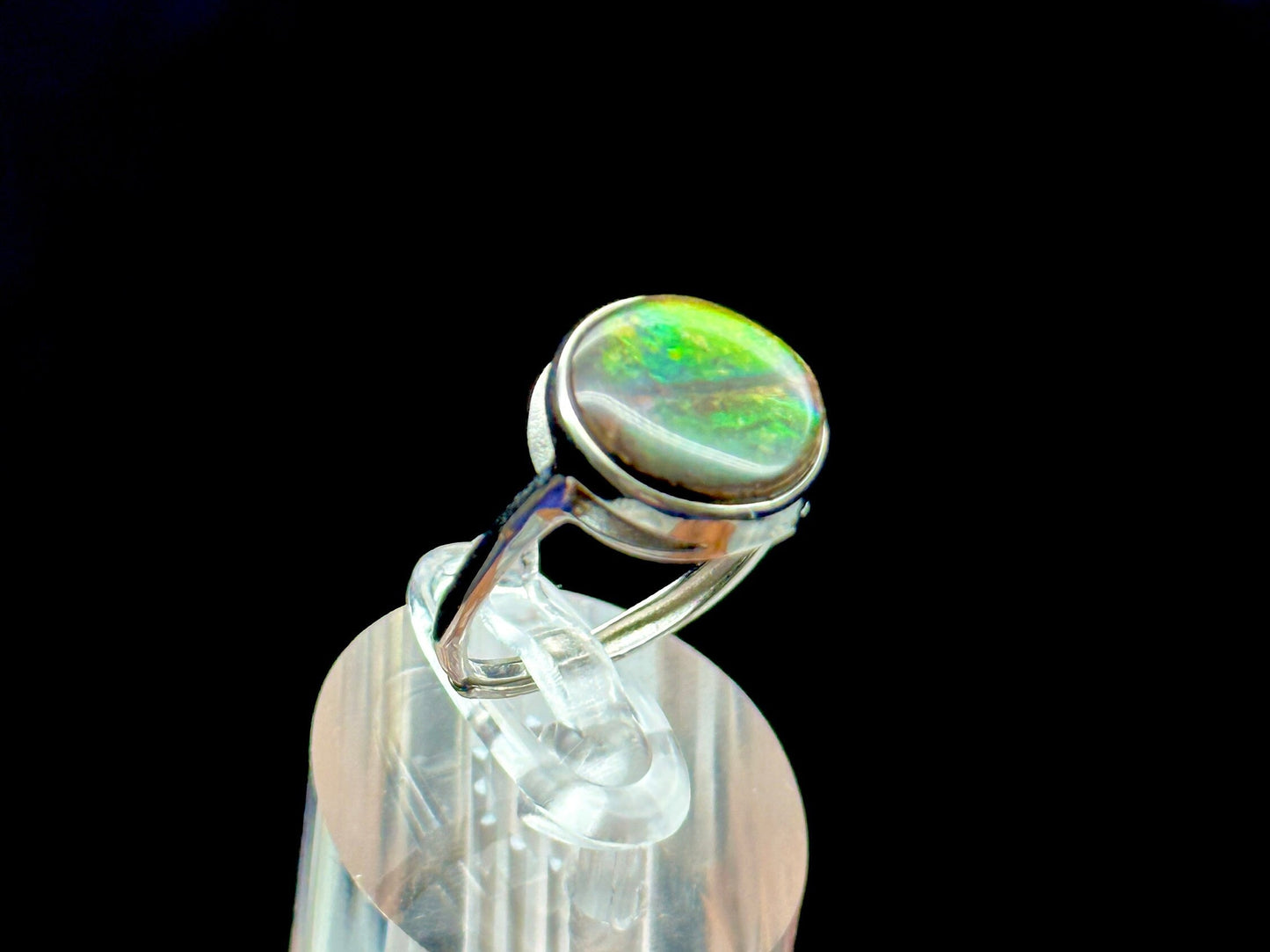 Genuine Canadian Ammolite Ring in Sterling Silver - Unique Adjustable Size Ring with Healing Properties