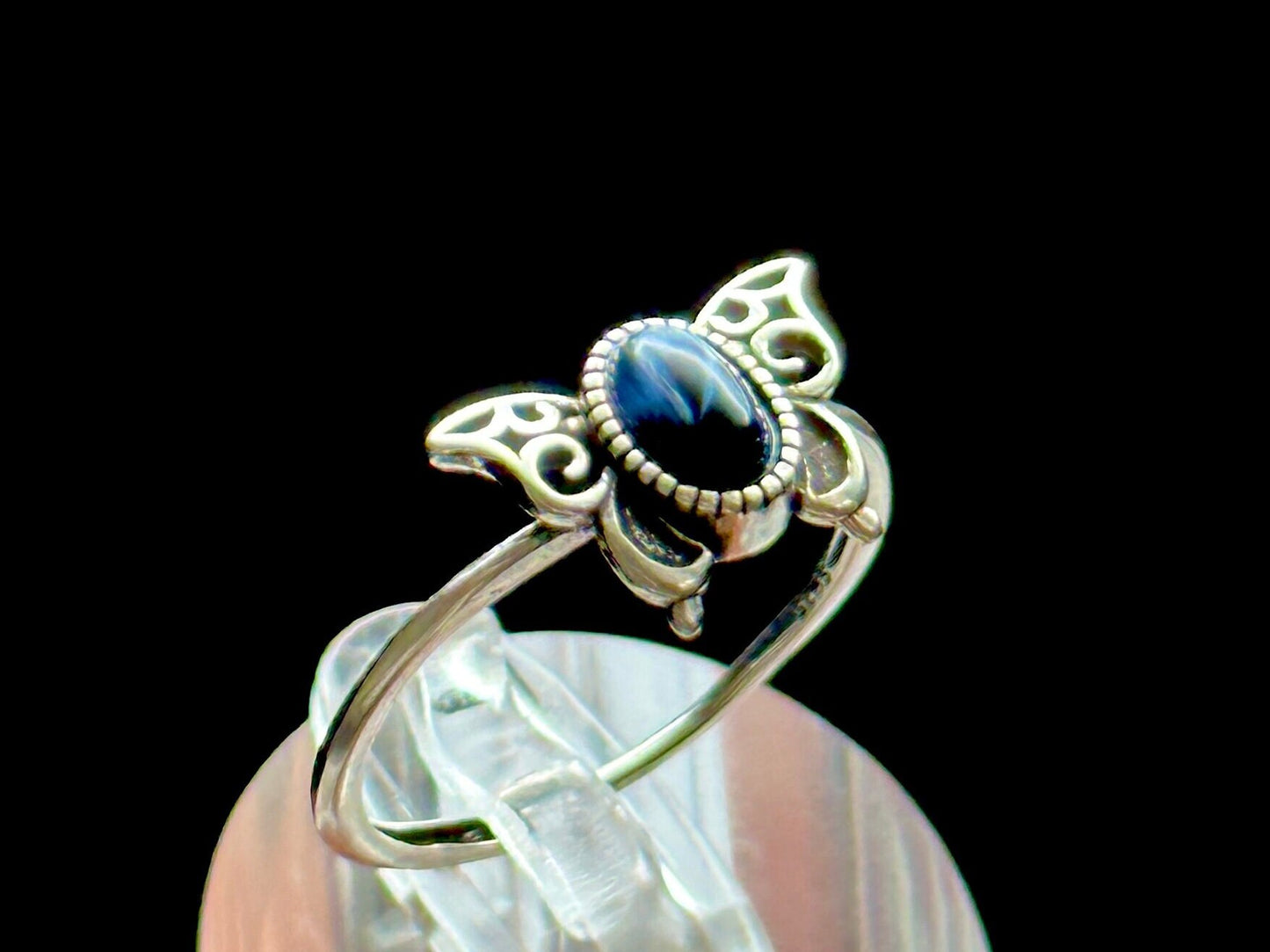 Super Rare Blue Pietersite Butterfly Ring in Sterling Silver - Adjustable Size | Metaphysical Crystal Jewelry, Chakra Healing