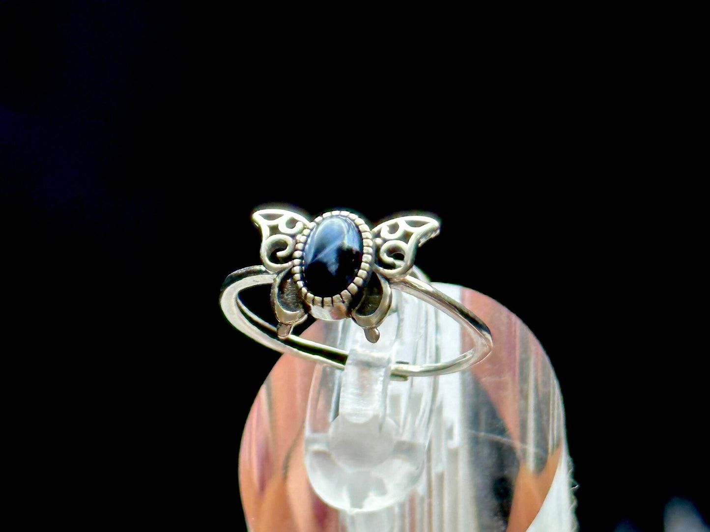 Super Rare Blue Pietersite Butterfly Ring in Sterling Silver - Adjustable Size | Metaphysical Crystal Jewelry, Chakra Healing