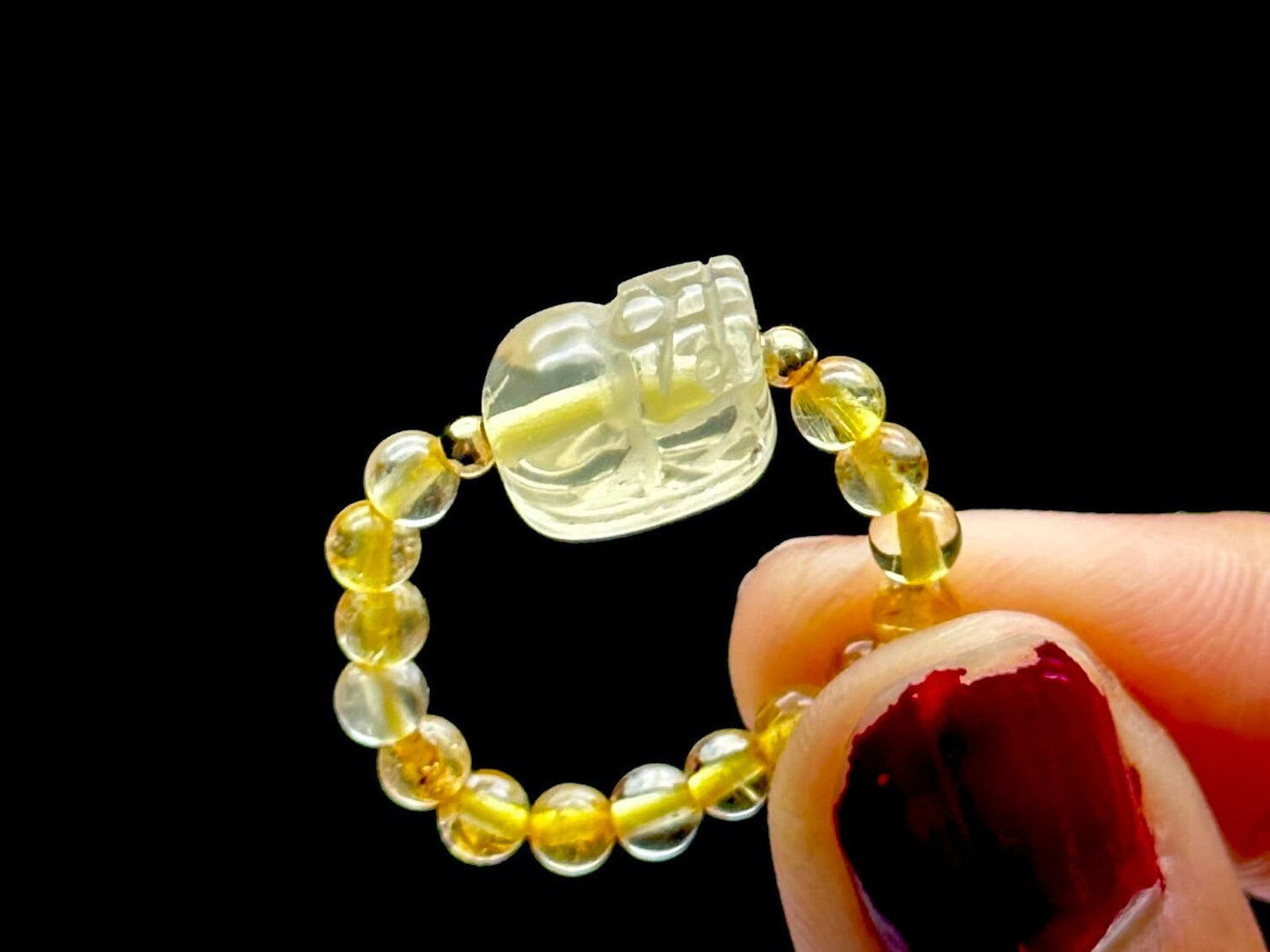 Citrine Pixiu Stretchable Ring - Handcrafted Adjustable Size Ring with Genuine Citrine Crystal - Crystal Healing Jewelry