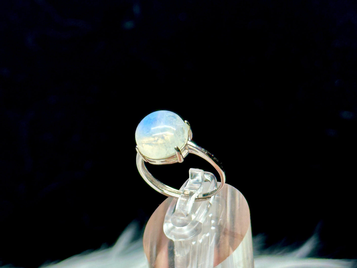 Natural Moonstone Crystal Ring in Sterling Silver - Adjustable Size | Metaphysical Jewelry, Chakra Healing, Genuine Gemstone