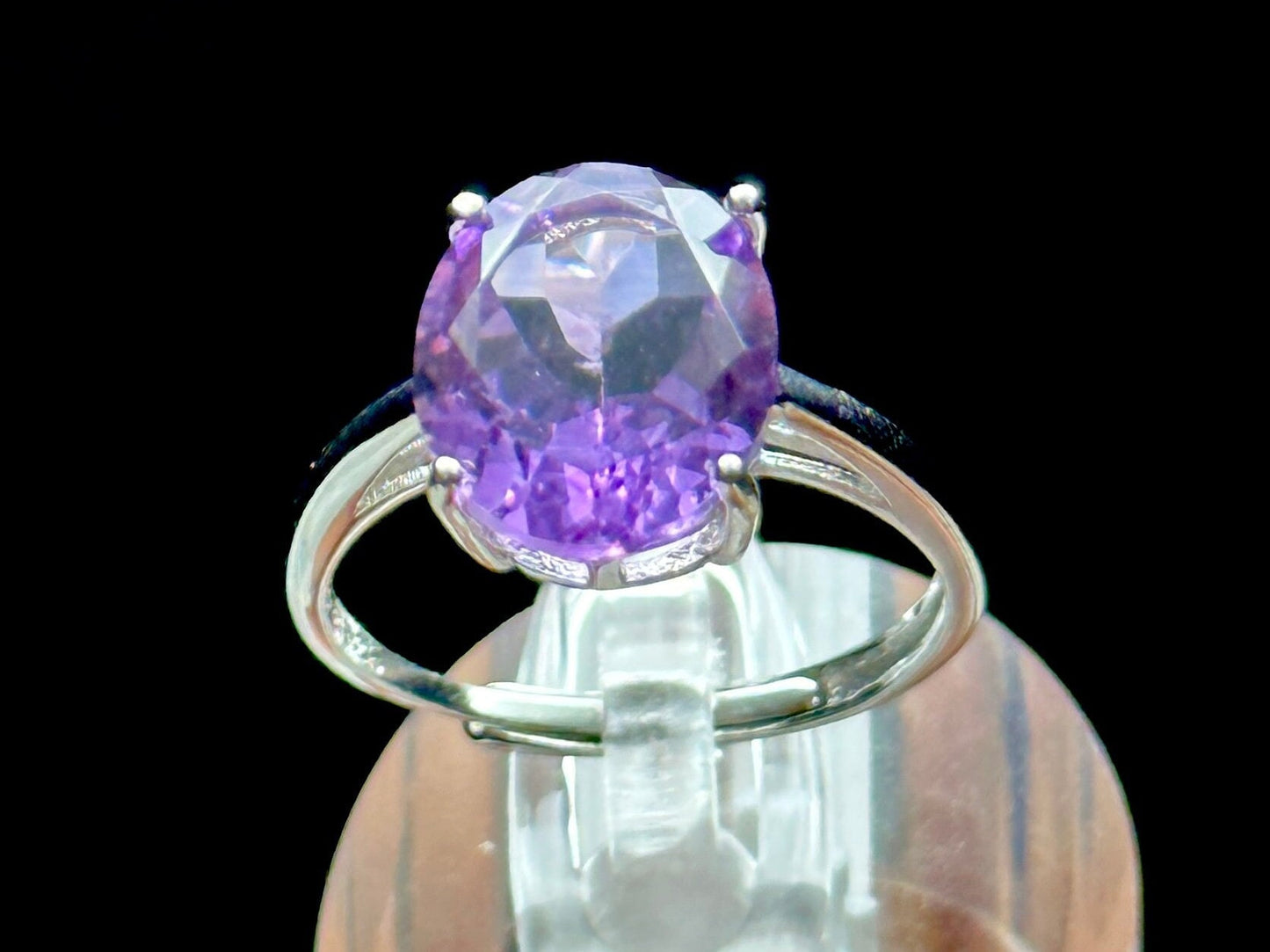 Sterling Silver Amethyst Crystal Solitaire Ring | Adjustable Size | Healing Crystal Jewelry