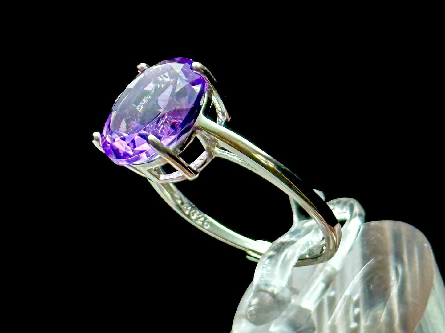 Sterling Silver Amethyst Crystal Solitaire Ring | Adjustable Size | Healing Crystal Jewelry