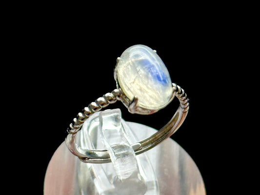 Natural Moonstone Crystal Oval Ring in Sterling Silver - Adjustable Size | Metaphysical Jewelry, Healing Stone, Unique Gift