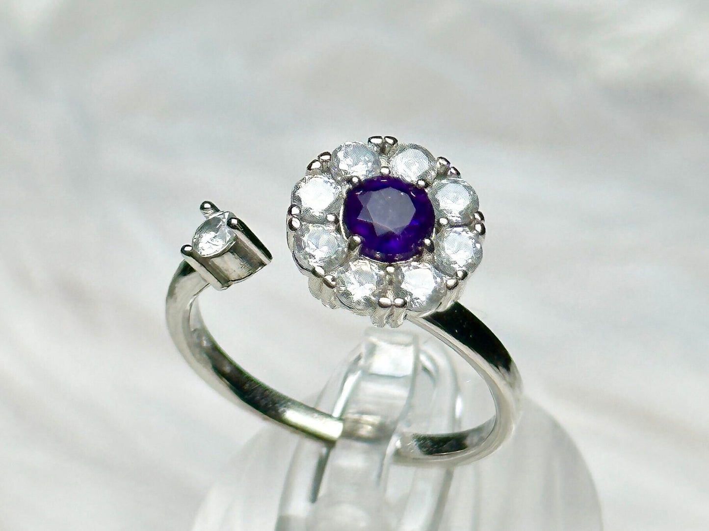 High-Quality Amethyst Gemstone Adjustable Size Sterling Silver Ring with Healing Properties