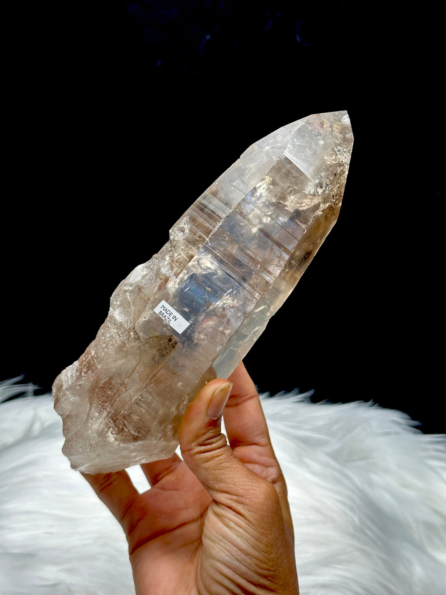 Large Smoky Lemurian Quartz Crystal Raw Specimen - 809g, 8 Inches - Metaphysical Healing Crystal