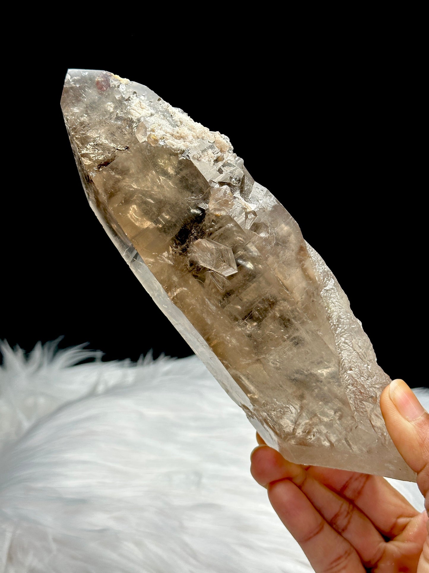 Large Smoky Lemurian Quartz Crystal Raw Specimen - 809g, 8 Inches - Metaphysical Healing Crystal