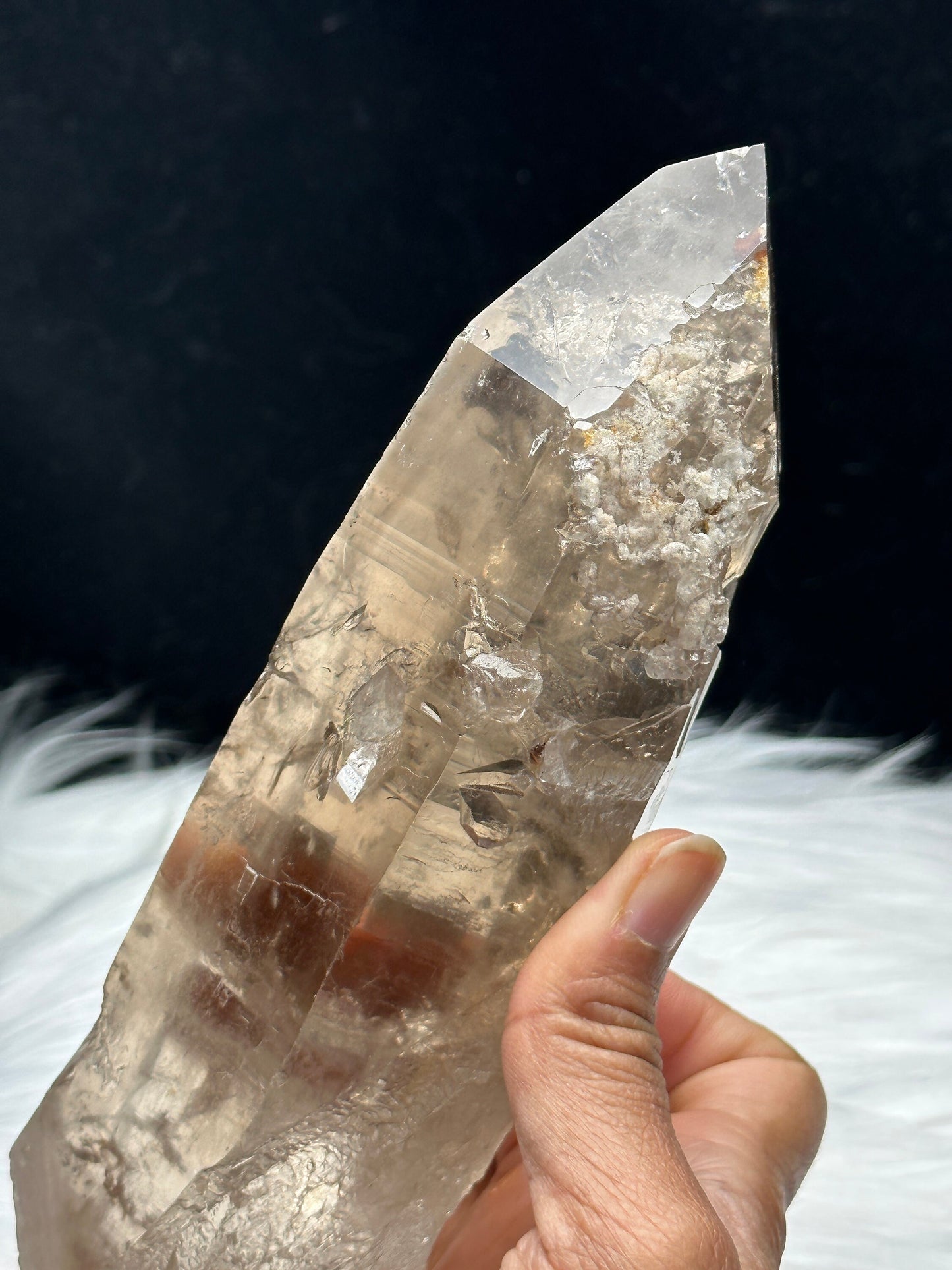 Large Smoky Lemurian Quartz Crystal Raw Specimen - 809g, 8 Inches - Metaphysical Healing Crystal