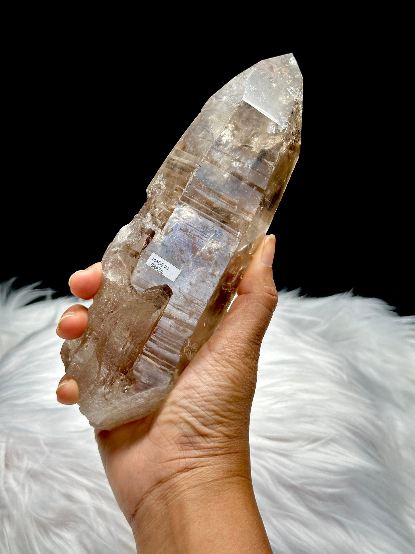 Large Smoky Lemurian Quartz Crystal Raw Specimen - 809g, 8 Inches - Metaphysical Healing Crystal