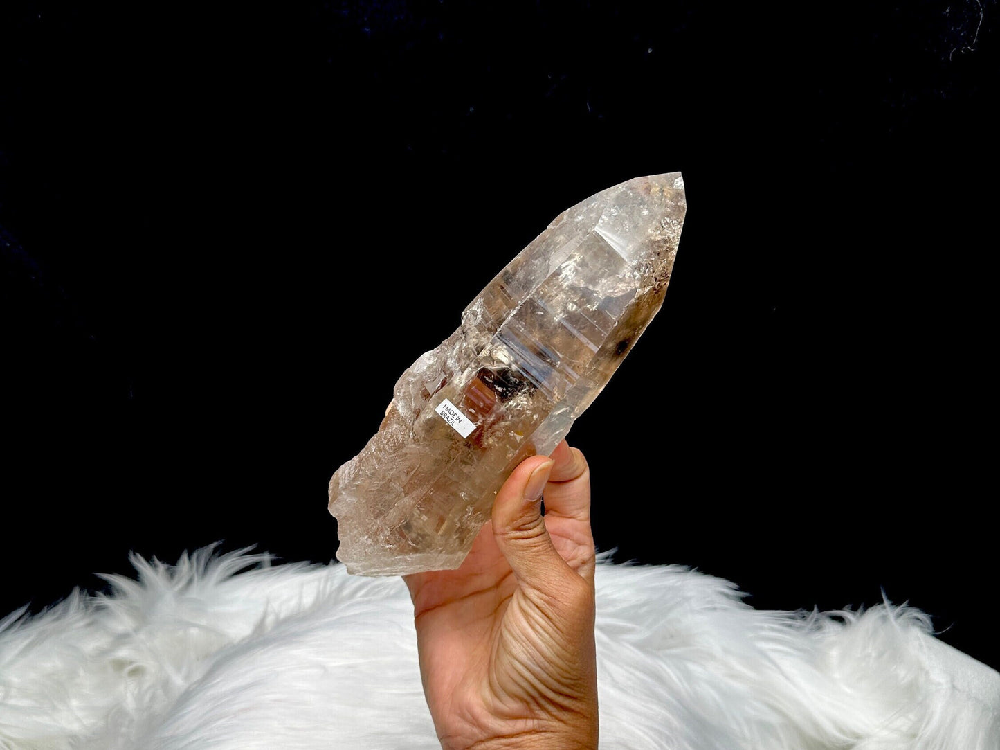 Large Smoky Lemurian Quartz Crystal Raw Specimen - 809g, 8 Inches - Metaphysical Healing Crystal